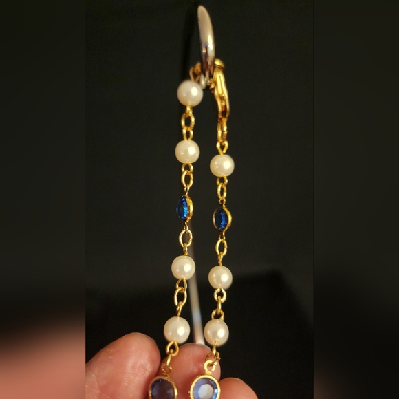 Pearl and blue stone set in gold bracelet - Picture 3 of 4